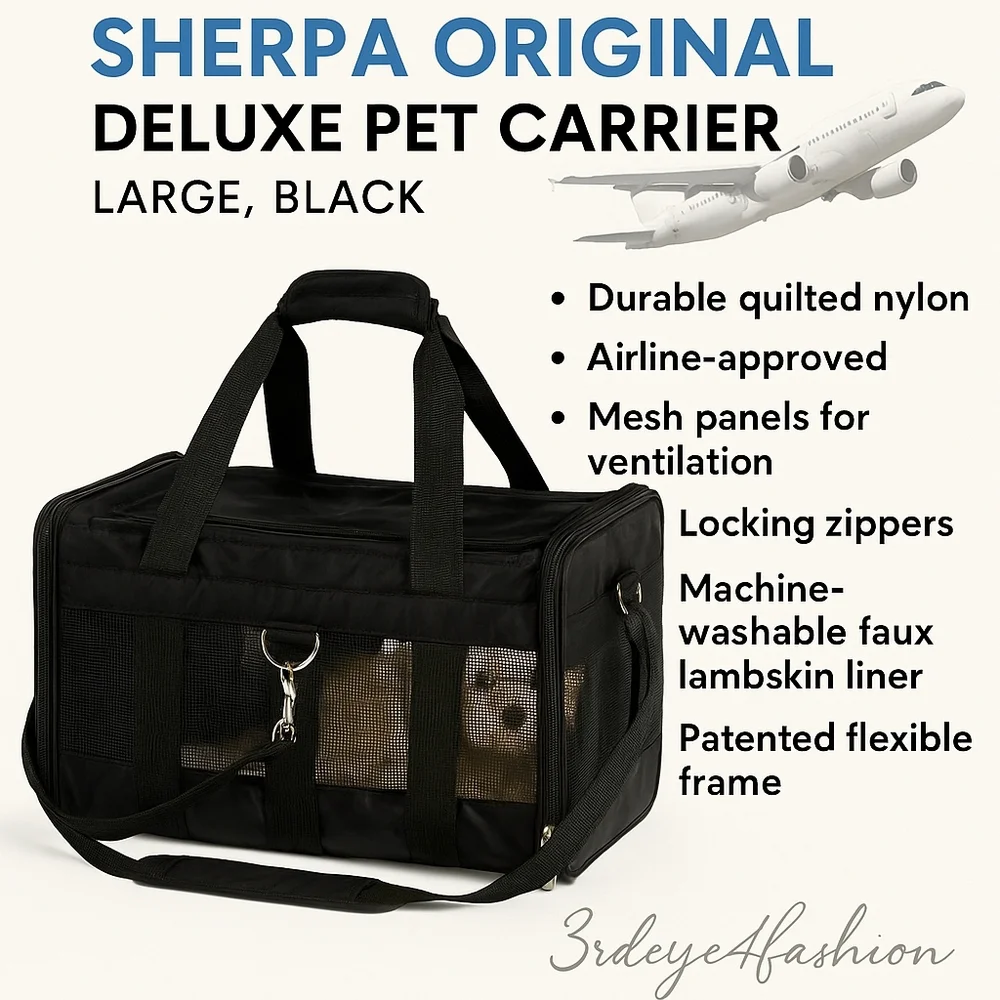 🐾✈️ Sherpa Original Deluxe Pet Carrier Large Black Jet-Set Ready & Pre-approved